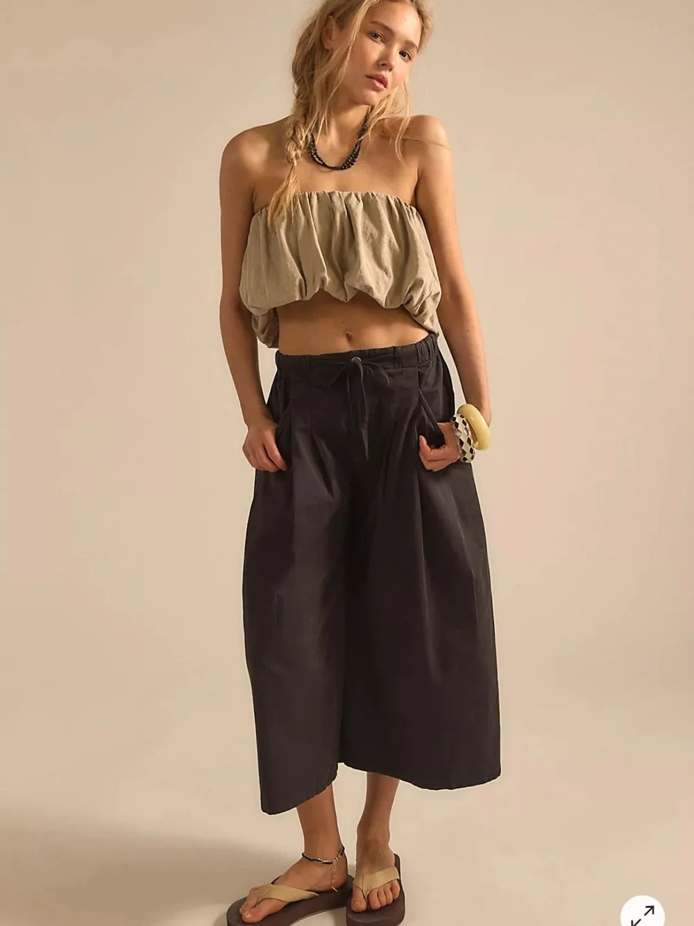 Free People Neutral Beige Strapless Balloon Crop Top